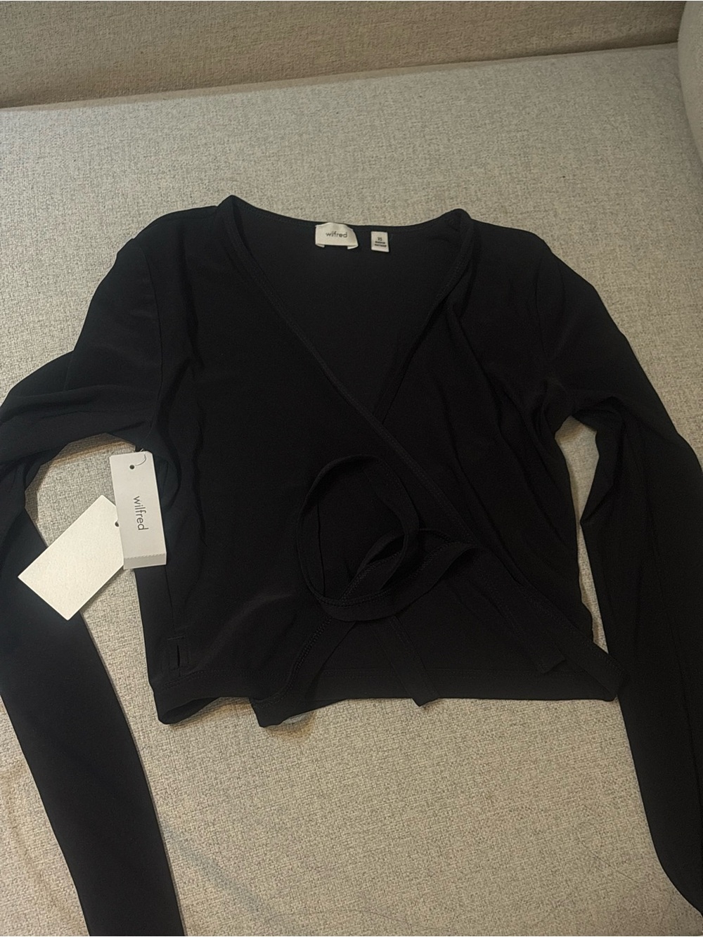Wilfred Black Long-Sleeve Wrap Crop Top
